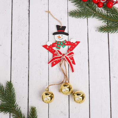 Ёлочная игрушка «Звёздочка с шариками», снеговик, 9×20 см