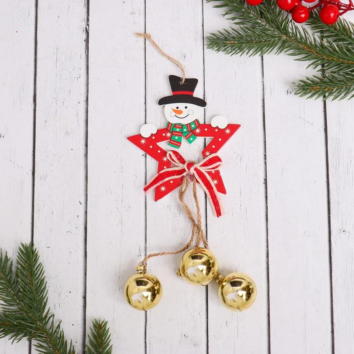 Ёлочная игрушка «Звёздочка с шариками», снеговик, 9×20 см - Фото 1