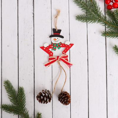 Украшение ёлочное "Звёздочка с шишками" снеговик 9х21 см