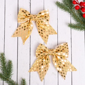 Ёлочные игрушки 2 шт. «Зимнее волшебство. Бант» пластик, 12?11 см, золото (комплект 2 шт)