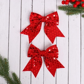 Ёлочные игрушки 2 шт. «Зимнее волшебство. Бант» пластик, 12?11 см, красный (комплект 2 шт)