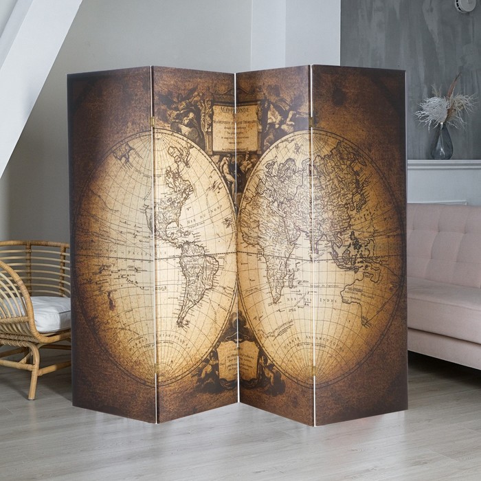 Ширма "Старинная карта мира", 200 х 160 см - Фото 1