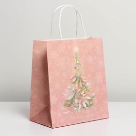 Пакет подарочный новогодний крафтовый «С Новым годом», 22?25?12 см (комплект 2 шт)
