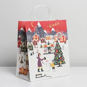 Пакет подарочный крафтовый «Праздничный городок», 28 х 32 х 15 см, Новый год
