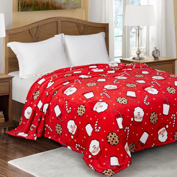 Плед новогодний, 100×150 см, корал-флис, пл. 165 г/м², красный - Фото 1