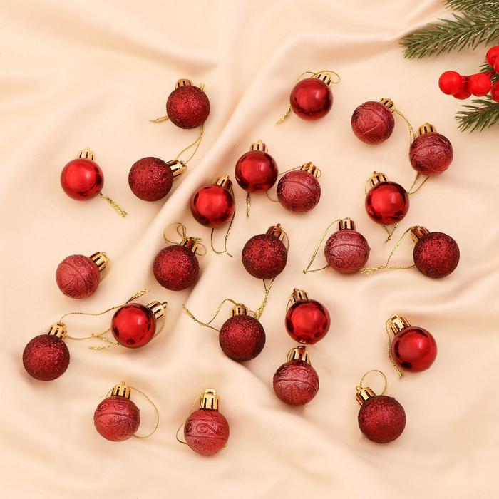 Ёлочные игрушки «Наоми», шары новогодние, d=3 см, набор 24 шт., красный - Фото 1