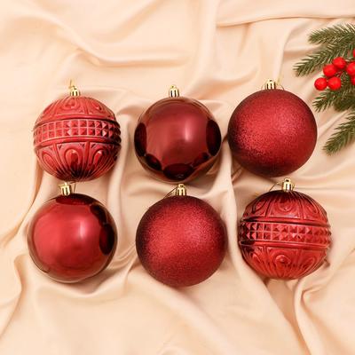 Ёлочные игрушки, шары новогодние , пластик, набор d-10 см, 6 шт "Грация ассорти" красный