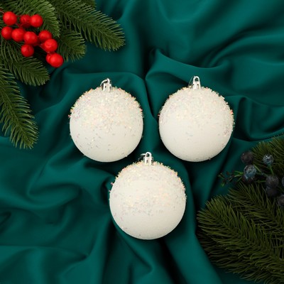 Ёлочные игрушки «Новелла перламутр», шары новогодние, d=8 см, 3 шт., белый