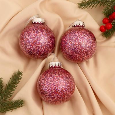 Ёлочные игрушки «Фива» шары новогодние, d=8 см, набор 3 шт., сиреневый