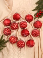 Ёлочные игрушки «Изысканные грани», шары новогодние, d=8 см, набор 12 шт., красный - Фото 1