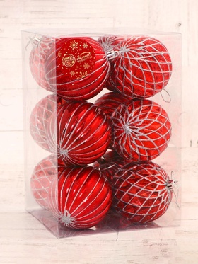 Ёлочные игрушки «Изысканные грани», шары новогодние, d=8 см, набор 12 шт., красный