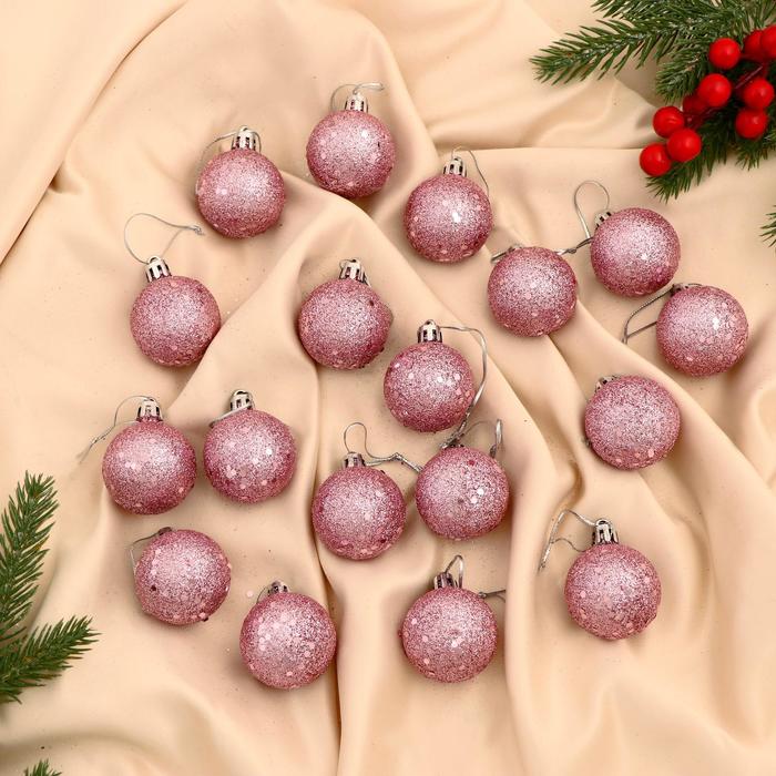 Ёлочные игрушки «Дженна», шары новогодние, набор 18 шт., d=4 см, розовый - Фото 1