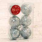 Набор шаров пластик d-6 см, 6 шт "Праздничное настроение полоски" серебро - фото 22634318