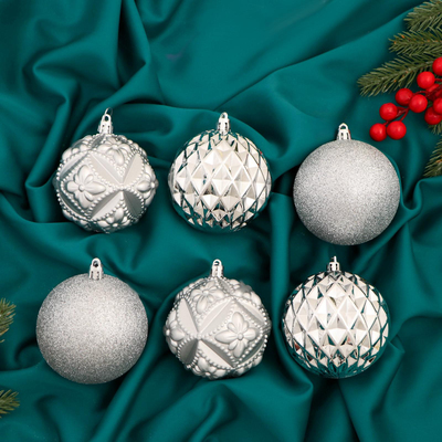 Ёлочные игрушки «Саманта», шары новогодние, d=8 см, 6 шт., серебро