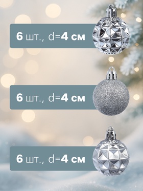 Ёлочные игрушки «Званный вечер», шары новогодние, d=4 см, 18 шт., серебристые