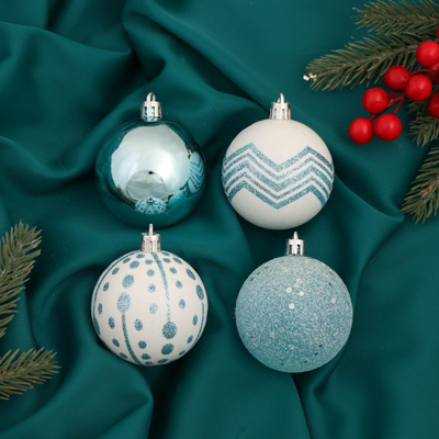 Ёлочные игрушки «Рогнеда», шары новогодние, d=6 см, набор 4 шт., бело-голубой