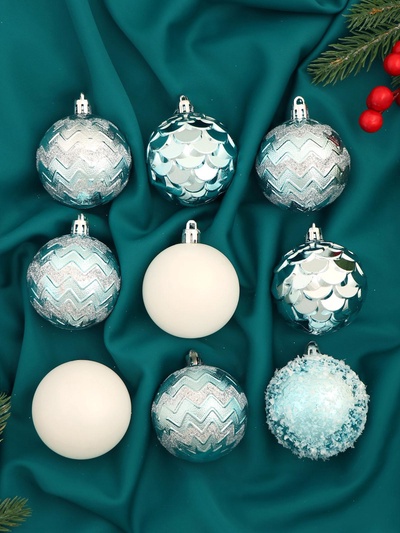 Ёлочные игрушки «Ренна», шары новогодние, d=6 см, набор 9 шт., белый зелёный