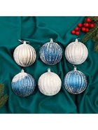 Ёлочные игрушки «Роксолана», шары новогодние, набор 6 шт., d=8 см, бело - синий - Фото 2