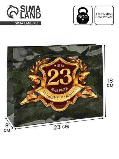Пакет подарочный ламинированный, упаковка, «С 23 февраля», MS 23×18×8 см
