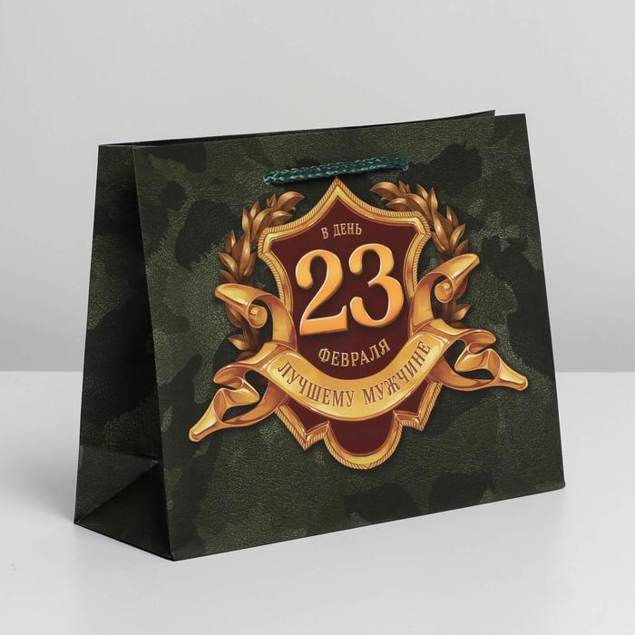 Пакет подарочный ламинированный горизонтальный, упаковка, «С 23 февраля», MS 23 х 18 х 8 см - Фото 1