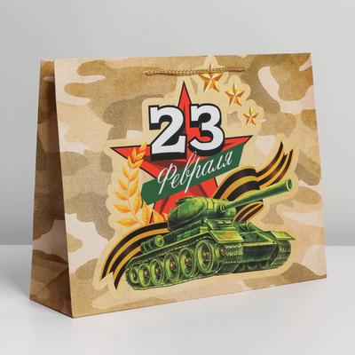Пакет подарочный ламинированный, упаковка, «С 23 февраля», L 28 х 38 х 9 см