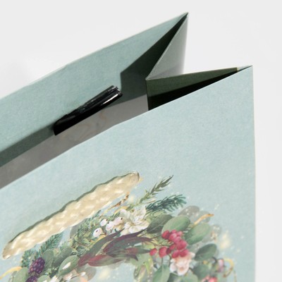 Пакет подарочный новогодний ламинированный «Новогодний венок», S 11,5 х 14,5 х 5,5 см