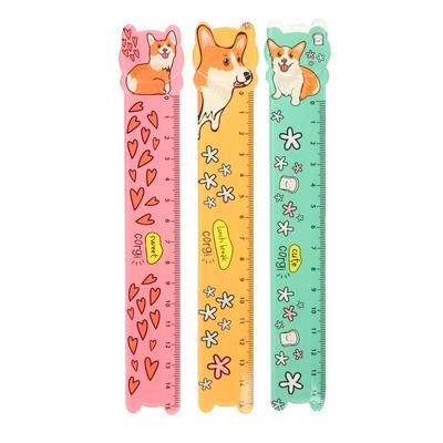 Линейка 15 см, "Корги", в индивидуальном пакете, МИКС 3 цвета