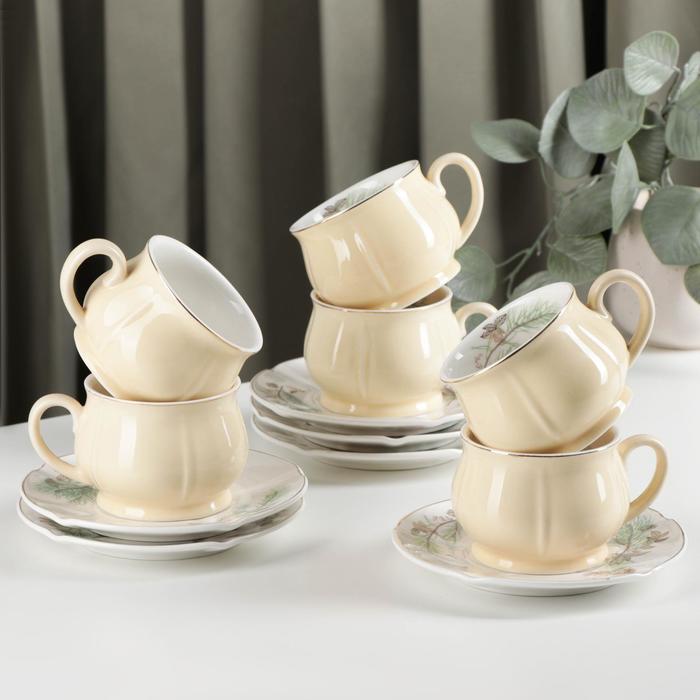 Сервиз керамический чайный «Шишечки», 12 предметов: чашка 200 мл, блюдце d=14,5 см, цвет жёлтый - Фото 1