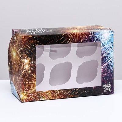 Упаковка на 6 капкейков с окном "Новый год", 25 х 17 х 10 см