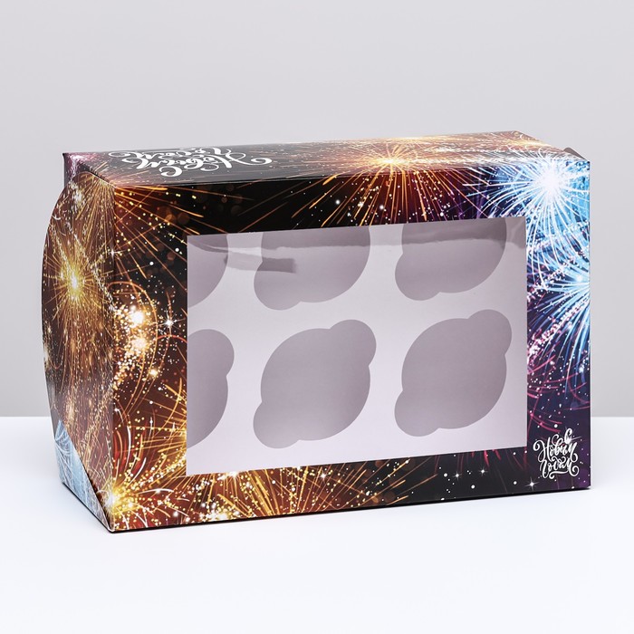 Упаковка на 6 капкейков с окном "Новый год", 25 х 17 х 10 см - Фото 1