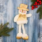 Мягкая игрушка "Снеговик в блестящем костюме, с бантиком" 9,5х30 см, бело-золотой - фото 9368701