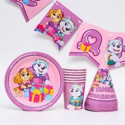Набор бумажной посуды "С днем рождения!" Скай и Эверест, Щенячий патруль, на 6 персон 66291