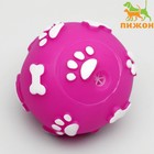 Мячик пищащий "Лапки" для собак, 5,5 см, фуксия - фото 318603875