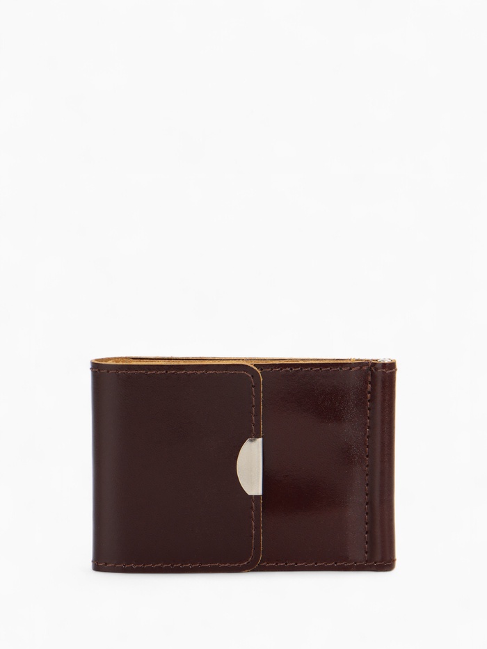 Зажим для купюр на кнопке, для монет, карт, коричневый - Фото 1