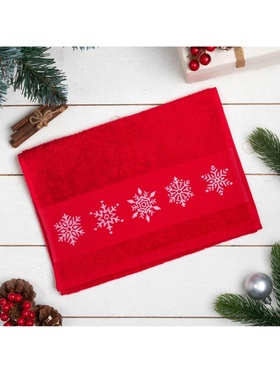 Полотенце новогоднее махровое «Этель» Snowflakes, 30×60 см, хлопок 100%