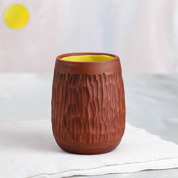 Стакан "Резной", жёлтый, красная глина, 0.4 л - Фото 1