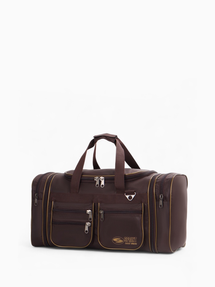Сумка дорожная на молнии, с увеличением, 5 наружных карманов, коричневая - Фото 1