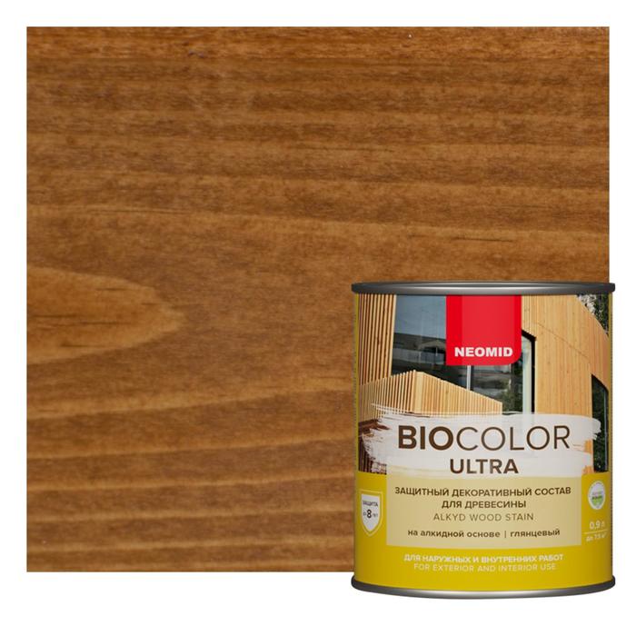 Защитный декоративный состав для древесины NEOMID BioColor ULTRA орех глянцевый 0,9л - Фото 1