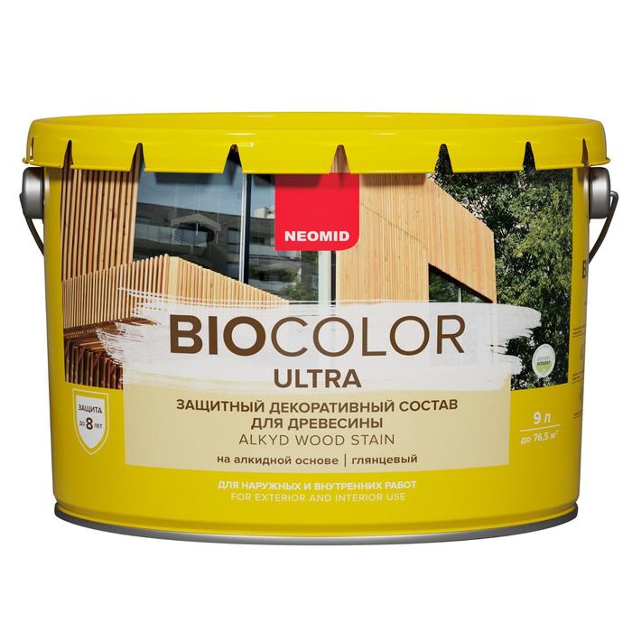 Защитный декоративный состав для древесины NEOMID BioColor ULTRA тик глянцевый 9л - Фото 1