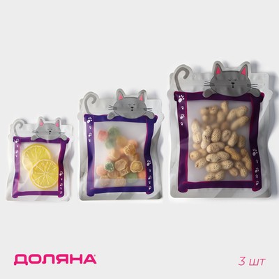 Набор пакетов для хранения сыпучих Доляна, застёжка zip-lock, 3 шт., 17×23.5 см, 13.7×19 см, 11×14.5 см