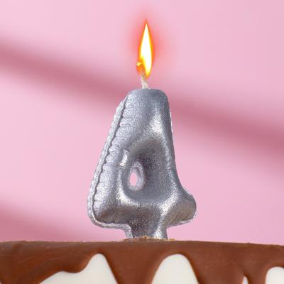 Свеча в торт "Шары", цифра 4, серебро, 5,5 см