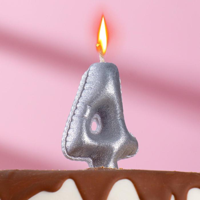 Свеча в торт "Шары", цифра 4, серебро, 5,5 см - Фото 1