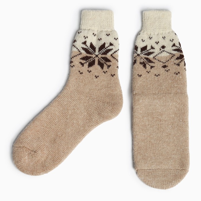 Носки женские шерстяные «Снежинка», цвет бежевый, размер 23 - Фото 1