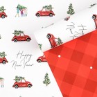 Бумага упаковочная глянцевая двухсторонняя «Новогодние машины», 70 × 100 см - фото 9370829