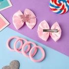 Набор для волос «Элис», 4 резинки, 2 зажима, бабочки сверкание, 5.5×5 см, розовый - фото 46665673