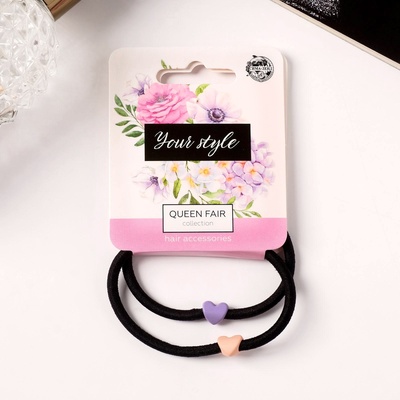 Резинки для волос QF «Анет», набор 2 шт., сердце, 5 см, МИКС