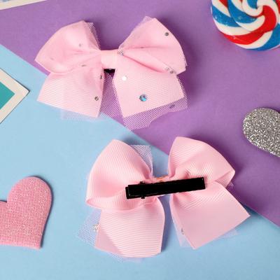 Зажим для волос "Бантик Вивиан" (набор 2 шт) сверкание, 4,5 см, розовый