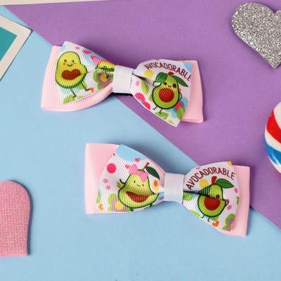 Зажимы для волос Выбражулька «Бантик Авокадик», набор 2 шт., двойной, 4.5 см