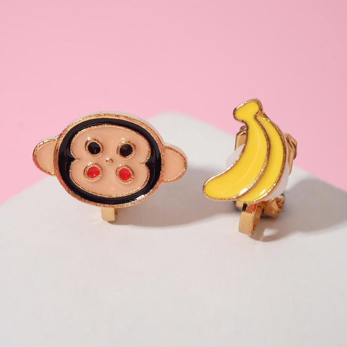 Клипсы "Выбражулька" обезьянка с бананами, цветные в золоте - Фото 1