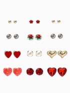 Серьги пусеты QF «Романтика», 12 пар, сердечки, цветные в золоте - Фото 1